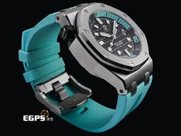 Audemars Piguet 愛彼 AP錶 Royal Oak Offshore Diver 皇家橡樹 離岸型 15720ST.OO.A355CA.01 ROO <font color="#05f0f0">Tiffany色計時內圈 原廠橡膠錶帶</font> 不鏽鋼材質 <font color="#ff0000">2026年保卡 錶帶快拆系統 僅試帶極新品 </font>自動上鍊 42mm