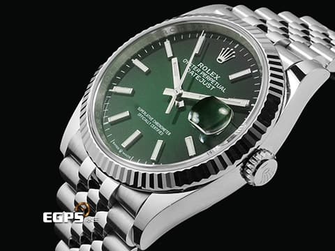 ROLEX 勞力士 DateJust 36 蠔式日誌型 126234 最新款 漸層煙燻綠色面盤 DJ36 經典三角坑紋錶圈 2026年木紋保卡 紀念型(Jubilee)五銖錶帶 自動上鍊 36mm