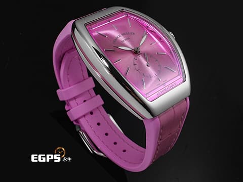 Franck Muller 法蘭穆勒 FM Vanguard Lady Slim Vintage V35 S S6 粉色太陽紋面盤 粉色複合式材質錶帶 小秒針 不鏽鋼材質 2025年保單 自動上鍊 35x46.3mm