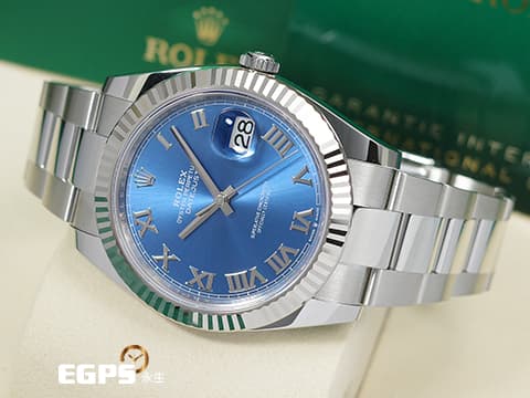 ROLEX 勞力士 Datejust 41 蠔式日誌型 126334 天藍色面盤 經典羅馬數字時標 不鏽鋼 經典 DJ41 經典三角坑紋錶圈 2026年保卡 蠔式(Oyster)三節錶帶 自動上鍊 41mm