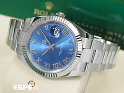 ROLEX 勞力士 Datejust 41 蠔式日誌型 126334 <font color="#1289d3">天藍色面盤 經典羅馬數字時標</font> 不鏽鋼 經典 DJ41 經典三角坑紋錶圈 <font color="#FF0000">2026年保卡 蠔式(Oyster)三節錶帶</font> 自動上鍊 41mm