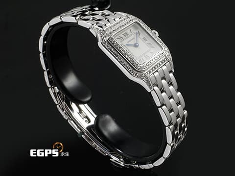 CARTIER 卡地亞 Panthere de Cartier 1660 18K白金材質 原廠鑲嵌鑽石錶圈、錶殼、錶耳、錶冠 石英機芯 22mm
