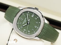 Patek Philippe 百達翡麗 PP錶 Aquanaut Jumbo 海底探險家 5168G-010 <font color="#69820d">卡其綠色格紋面盤</font><font color="#63c522"> </font>18K白金 大三針 5168 G 海探 手雷 輪胎錶 <font color="#FF0000">2024年保單</font> 自動上鍊 42.2mm