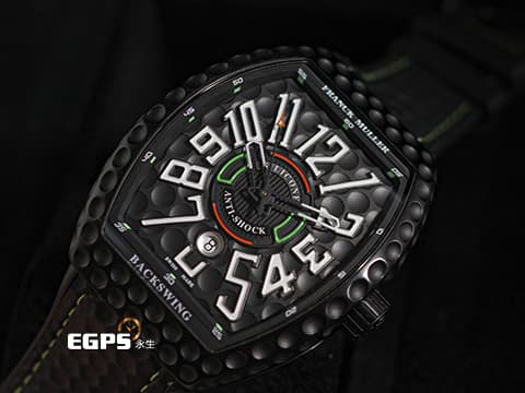 Franck Muller 法蘭穆勒 FM Vanguard Backswing 系列 V45 SC DT GOLF 高爾夫 黑色塗層錶殼 極致ANTI-SHOCK 酒桶型 大三針 自動上鍊 44x54mm
