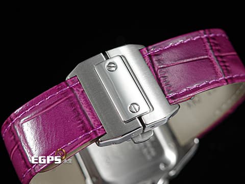 CARTIER 卡地亞 Santos 100 山度士 中型 精鑲滿天星鑽石面盤、鑲鑽錶圈 紫色客製化皮革錶帶 自動上鍊 36mm