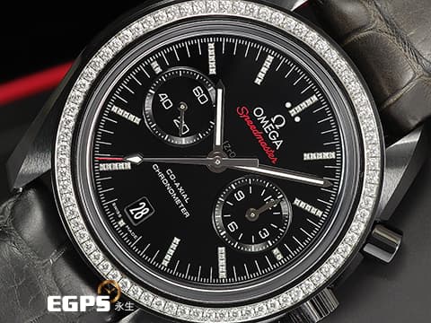 OMEGA 歐米茄 Speedmaster Chronograph 超霸 速霸 31198445151001「月之暗面」Dark Side Of The Moon 黑陶瓷錶殼 原廠鑲嵌 鑽石外圈、時標(124顆頂級天然美鑽 共重0.95克拉)計時碼表 同軸擒縱 2021年台灣公司貨 自動上鏈 44.25mm