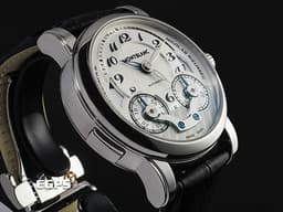 MONTBLANC 萬寶龍 Nicolas Rieussec Chronograph 7138 明星傳承系列 106595 <font color="#05f0f0">尼可拉斯 三日鍊 單按把</font> 計時碼表 兩地時間 <font color="#e8eced">灰色偏心面盤</font> 不鏽鋼材質<font color="#FF0000"> </font>自動上鍊 43mm
