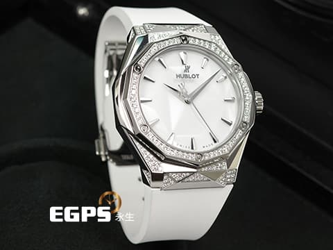 HUBLOT 宇舶 Classic Fusion 經典融合 ORLINSKI 聯名款 550.NS.2200.RW.1804.ORL20 原廠鑲鑽 白色切面立體錶盤 鈦金屬+不鏽鋼材質 2025年保單 自動上鍊 40mm