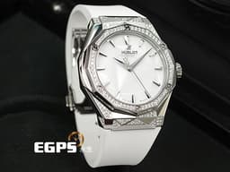 HUBLOT 宇舶 Classic Fusion 經典融合 ORLINSKI 聯名款 550.NS.2200.RW.1804.ORL20 <font color="#dad8d8">原廠鑲鑽 白色切面立體錶盤</font><font color="#ff0000"> </font>鈦金屬+不鏽鋼材質<font color="#ff0000"> 2025年保單 </font>自動上鍊 40mm