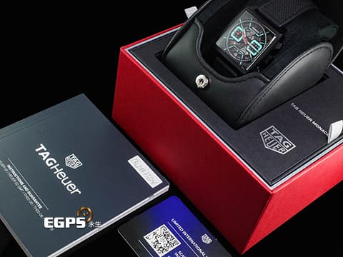 Tag Heuer 泰格 豪雅 Monaco Chronograph 摩納哥 CBL2184.FT6236 計時碼錶 黑色DLC塗層鈦金屬材質 Tiffany 綠松石色夜光計時錶盤 鏤空面盤 2026年保卡 賽車錶 自動上鍊 39mm