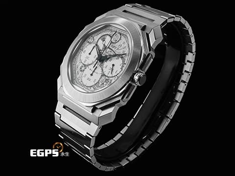 BVLGARI 寶格麗 Bulgari Octo Finissimo系列 104192 手繪機芯草圖銀色面盤 環形自動盤 八角形多稜角設計錶框 小秒針 超薄 GMT 不鏽鋼材質 2024年保卡 限量140支 自動上鍊 40mm