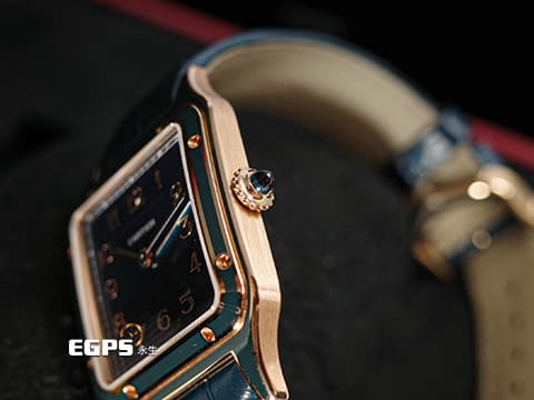 CARTIER 卡地亞 Santos-Dumont 山度士 杜蒙特 WGSA0098 經典 大型款 真漆孔雀藍面盤、錶背鐫刻親筆簽名 玫瑰金材質 2025年保卡 手上鍊 43.5x31.4mm