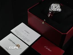 CARTIER 卡地亞 CLE DE CARTIER 鑰匙形錶冠 WSCL0017 <font color="#05f0f0">銀色透明琺瑯雕紋錶盤</font> <font color="#FF0000">2021年保卡</font> 酒紅色皮帶款 自動上鍊 35mm