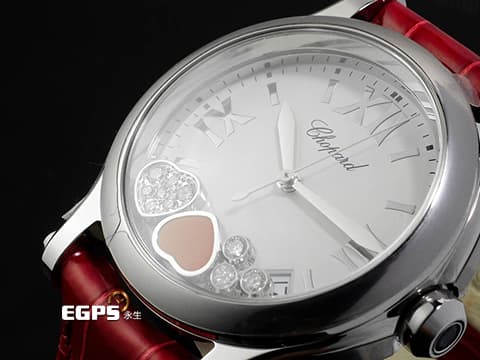 Chopard 蕭邦 Happy Sport HAPPY BUTTERFLY 快樂鑽 278582-3005 銀白色面盤 原廠三顆圓形跑鑽、愛心型鑲嵌鑽石跑鑽 2026年保單 石英機芯 36mm