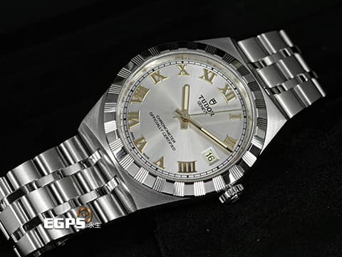 TUDOR 帝舵 Royal 皇家系列 2836C1A0 銀色面盤搭配金色立體羅馬數字時標 不鏽鋼 大三針 切割坑紋外圈 自製機芯搭配可微調摺疊扣 2026年保卡 自動上鍊 36mm