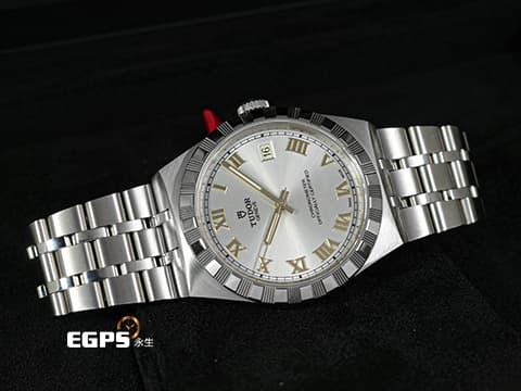 TUDOR 帝舵 Royal 皇家系列 2836C1A0 銀色面盤搭配金色立體羅馬數字時標 不鏽鋼 大三針 切割坑紋外圈 自製機芯搭配可微調摺疊扣 2026年保卡 自動上鍊 36mm