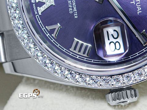ROLEX 勞力士 Datejust 36 蠔式日誌型 126284RBR 茄紫色羅馬數字VI、IX鑲鑽面盤 原鑲鑽圈 DJ36 不鏽鋼 2026年保卡 蠔式(Oyster)三節板帶 126284 RBR 自動上鍊 36mm