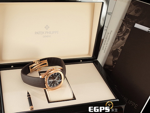 Patek Philippe 百達翡麗 PP錶 Aquanaut 海底探險家 5164R 18K玫瑰金材質 <font color="#ff0000">2021年保單 </font><font color="#f4e3b3"><font style="">巧克力色格紋面盤</font> 二地時間 自動上鍊 畫夜顯示</font><font color="#FF0000"> </font>自動上鏈 40mm
