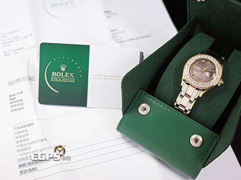 ROLEX 勞力士 Lady-Datejust Pearlmaster 69298 原廠鑲鑽 珍珠母貝面盤 18K黃金材質【三色金錶帶】 已回原廠檢修,延長保固至2027年 自動上鏈 28mm