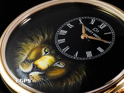 JAQUET DROZ 雅克德羅 Petite Heure Minute Lion <font color="#05f0f0">黑色大明火琺瑯面盤 百獸之王獅子微縮繪畫工藝</font> J005033321 18L玫瑰金材質 自動上鍊 <font color="#FF0000">2024年保單 僅試戴收藏品 全球限量28只</font> 43mm