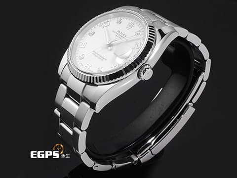 ROLEX 勞力士 DATAJUST CA 115234 不鏽鋼材質 18K白金材質太陽坑紋錶圈 原廠鑲嵌鑽石時標 2017年保卡 自動上鍊 34mm