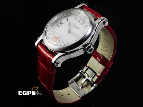 Chopard 蕭邦 Happy Sport HAPPY BUTTERFLY 快樂鑽 278582-3005 銀白色面盤 原廠三顆圓形跑鑽、愛心型鑲嵌鑽石跑鑽 2026年保單 石英機芯 36mm