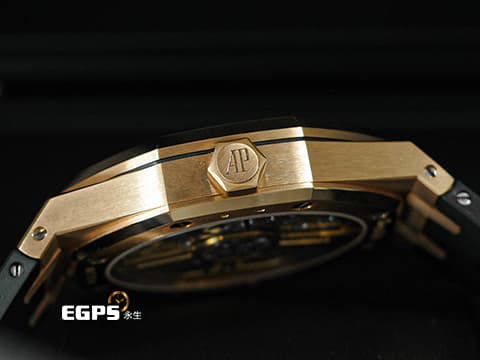 Audemars Piguet 愛彼 AP錶 Royal Oak 皇家橡樹 15500OR.OO.D002CR.01 玫瑰金材質 搭配Rubber B橡膠錶帶 15500 OR 經典黑色格紋面盤 大三針 2021年保卡 自動上鍊 41mm