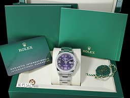ROLEX 勞力士 Datejust 36 蠔式日誌型 126284RBR <font color="#af4af2">茄紫色羅馬數字VI、IX鑲鑽面盤 原鑲鑽圈</font> DJ36 不鏽鋼 <font color="#ff0000">2026年保卡 蠔式(Oyster)三節板帶</font> 126284 RBR 自動上鍊 36mm
