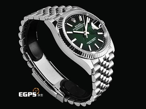 ROLEX 勞力士 DateJust 36 蠔式日誌型 126234 最新款 漸層煙燻綠色面盤 DJ36 經典三角坑紋錶圈 2026年木紋保卡 紀念型(Jubilee)五銖錶帶 自動上鍊 36mm