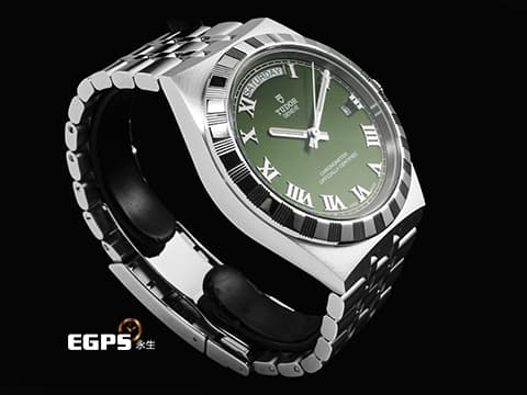 TUDOR 帝舵 Royal 皇家系列 2840D1A0-0003 最新 太陽放射紋綠色面盤 坑紋外圈 不鏽鋼材質 星期、日期顯示窗 2026年新式保卡 自動上鍊 34mm