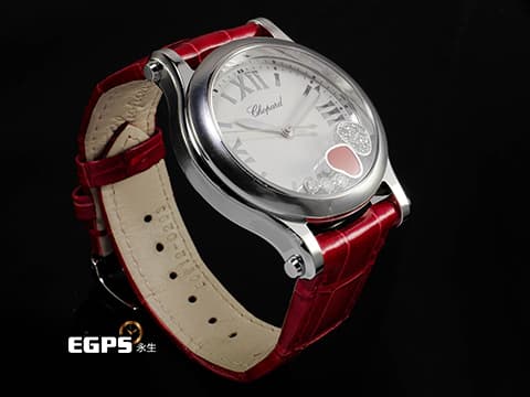 Chopard 蕭邦 Happy Sport HAPPY BUTTERFLY 快樂鑽 278582-3005 銀白色面盤 原廠三顆圓形跑鑽、愛心型鑲嵌鑽石跑鑽 2026年保單 石英機芯 36mm