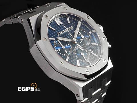 Audemars Piguet AP錶 愛彼錶 Royal Oak 皇家橡樹 26715ST.OO.1356ST.01 不鏽鋼材質 雲夜藍50色調「Grande Tapisserie」大型格紋錶面 2022年保卡 計時碼錶 自動上鍊 38mm