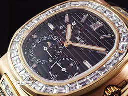 Patek philippe 百達翡麗 PP錶 Nautilus 鸚鵡螺 金鷹系列 5712R-001 18K玫瑰金材質 <font color="#05f0f0"> 精鑲大梯鑽框 絕版日內瓦印記</font><font color="#FF0000"> </font><font color="#05f0f0">月相盈虧 動能顯示</font> <font color="#ff0000">附原廠出廠證明單</font> 自動上鍊43x38mm