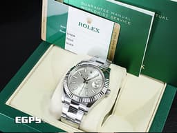 ROLEX 勞力士 DateJust II 116334 經典 蠔式日誌型 不鏽鋼款 <font color="#05f0f0">18K白金三角坑紋錶圈 銀色面盤</font> <font color="#ff0000">2017年保卡</font> 自動上鍊 41mm