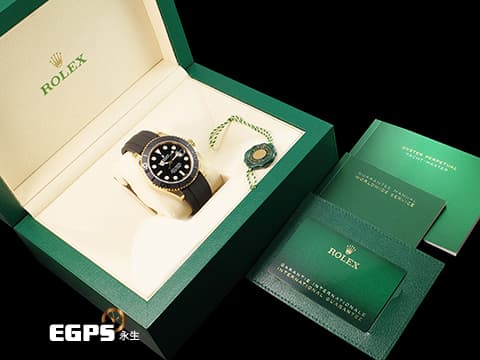 ROLEX 勞力士 Yacht-Master 226658 遊艇名仕 橡膠錶帶黃K金款遊艇,閃耀華貴 Oysterflex橡膠錶帶搭配快調延展錶扣 黑色陶瓷錶圈 2024年新式保卡 自動上鍊 42mm