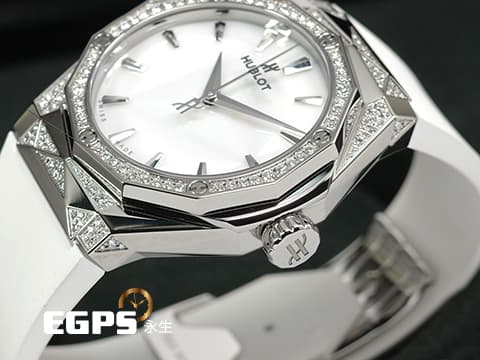 HUBLOT 宇舶 Classic Fusion 經典融合 ORLINSKI 聯名款 550.NS.2200.RW.1804.ORL20 原廠鑲鑽 白色切面立體錶盤 鈦金屬+不鏽鋼材質 2025年保單 自動上鍊 40mm