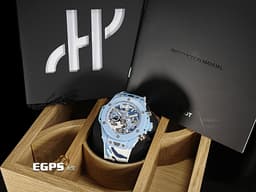 Hublot 宇舶 Big Bang Unico 大爆炸 Sky Blue Camo <font color="#86d1ea">天藍迷彩 藍陶瓷 鏤空面盤</font> 421.EX.0190.RX.JCAM 三日鍊 飛返 計時碼錶 <font color="#ff0000">限量100只 </font><font color="#FF0000" style="">2023年電子保單<font color="#70cce1"> </font></font>自動上鍊 44mm