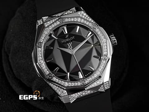 HUBLOT 宇舶 Classic Fusion 經典融合 ORLINSKI 聯名款 550.NS.1800.RX.1804.ORL19 原廠鑲鑽 黑色切面立體錶盤 鈦金屬+不鏽鋼材質 2025年保單 自動上鍊 40mm