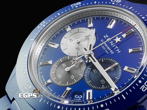 ZENITH 真力時 CHRONOMASTER 49.3102.3600/51.M3100 藍色陶瓷材質 品牌160週年紀念款 特殊錶盒 2025年保卡 附原廠藍色橡膠錶帶 自動上鍊 42mm