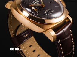 PANERAI 沛納海 Luminor 1950 PAM00289 PAM289 GMT 18K玫瑰金材質 <font color="#ffff00"> 日期顯示 第二時區日夜顯示</font> <font color="#ffe3ab">棕色面盤 動力儲存顯示 </font> <font color="#FF0000"> 2017年保單 </font> 手動上鏈 44mm