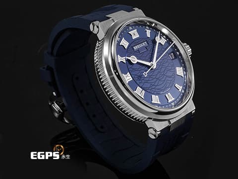BREGUET 寶璣 Marine 航海系列 航海家 海之王子 5517BB/Y2/9ZU 18K白金材質 寶齊萊藍機刻雕花波浪紋面盤  2019年保單 自動上鍊 40mm