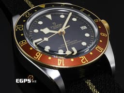 TUDOR 帝舵 Black Bay GMT S&G 碧灣 GMT 兩地時間 79833MN 18K黃金材質 半金款 復古 雪花針 <font color="#f0d384">沙士圈 帆布錶帶款</font> <font color="#FF0000">2025年保卡</font> 潛水錶 自動上鍊 41mm