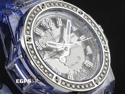 HUBLOT 宇舶 Big Bang 大爆炸 465.JL.4802.RT.1204 藍色水晶材質 快拆功能設計<span style="color: rgb(5, 240, 240);"> </span><font color="#fafa01">【絕版增值艷麗款】</font><font color="#fa00fa">極少見薰衣草藍水晶錶殼 </font><font color="#0582f5"><特殊藍寶石水晶收藏盒></font><font color="#05f0f0">原廠鑲嵌鑽石錶圈</font> <font color="#fafa01">2019年保卡 全球限量200支</font><font color="#ff0000"> </font><font color="#fc7b03">新錶訂價:</font><font color="#e7770d">2,616,000</font><font color="#fd7e08">元</font> 自動上鍊 39mm