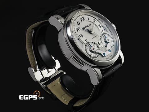 MONTBLANC 萬寶龍 Nicolas Rieussec Chronograph 7138 明星傳承系列 106595 尼可拉斯 三日鍊 單按把 計時碼表 兩地時間 灰色偏心面盤 不鏽鋼材質 自動上鍊 43mm