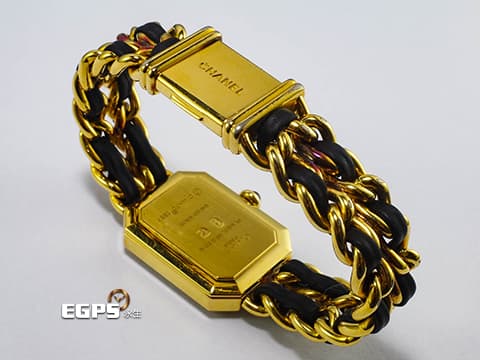 CHANEL 香奈兒 PREMIÈRE 18K黃金塗層不鏽鋼材質 鑲嵌凸圓形縞瑪瑙錶冠 S尺寸錶鍊 <12.8 - 14cm> 石英機芯 26.1x20mm