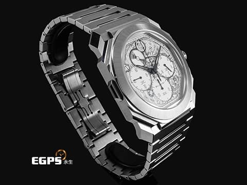 BVLGARI 寶格麗 Bulgari Octo Finissimo系列 104192 手繪機芯草圖銀色面盤 環形自動盤 八角形多稜角設計錶框 小秒針 超薄 GMT 不鏽鋼材質 2024年保卡 限量140支 自動上鍊 40mm