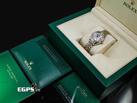 ROLEX 勞力士 Datejust DJ28 279383RBR 不鏽鋼&18K黃金材質 半金款 原廠鑲嵌鑽石錶圈、時標 白色珍珠貝母面盤 2021年保卡 自動上鍊 28mm