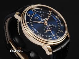 BLANCPAIN 寶鉑 Villeret 6654-3640-55B 18K玫瑰金材質 <font color="#0582f5">透明琺瑯漆藍色放射紋飾面盤</font> <font color="#0582f5">全日曆 經典寶珀笑臉月相顯示</font><font color="#ff0000"> 2024年保卡</font> 自動上鍊 40mm
