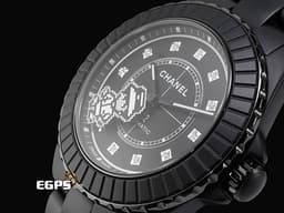 CHANEL 香奈兒 J12 Caliber 12.1系列 COCO GAME Caliber H11063 <font color="#0582f5">霧面黑色高抗磨陶瓷 霧面黑色錶盤 原廠鑲嵌鑽石時標</font> <font color="#05f0f0">香奈兒女士造型秒針</font> 專利不鏽鋼蝴蝶扣 <font color="#FF0000">透明錶背 2026年保卡</font> 自動上鍊 38mm