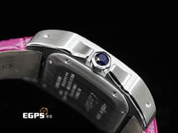 CARTIER 卡地亞 Santos 100 山度士 中型 <font color="#05f0f0">精鑲滿天星鑽石面盤、鑲鑽錶圈</font> <font color="#fa00fa">紫色客製化皮革錶帶</font> 自動上鍊 36mm